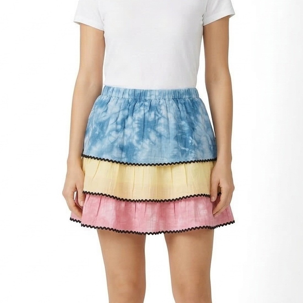 Free The Roses Tiered Mini Skirt Womens Medium Multicolor Tie Dye Ruffle Boho
